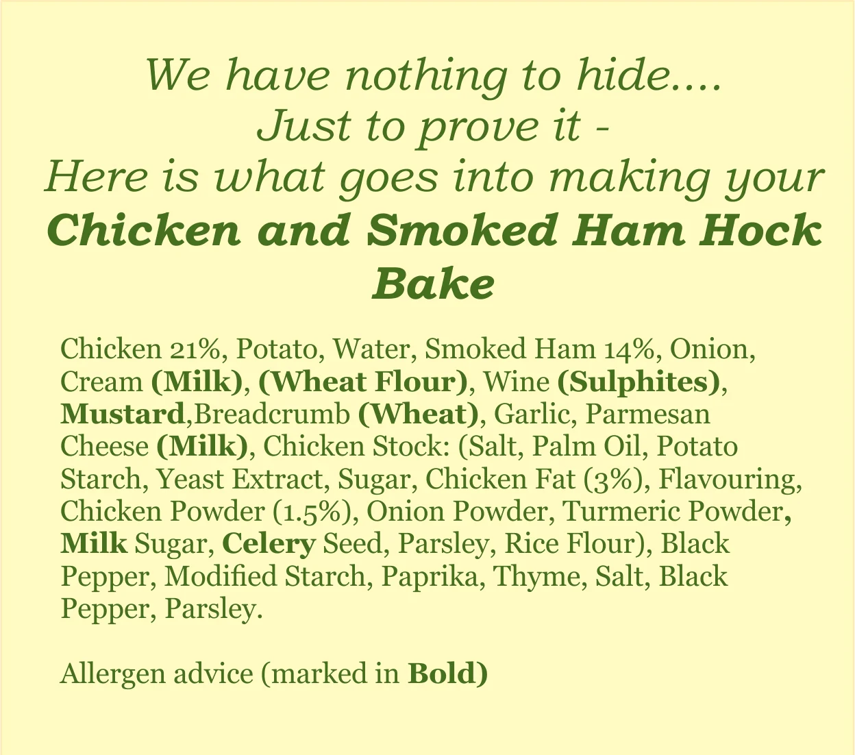 'A-la-Carte' Chicken & Smoked Ham Hock Bake Ready Meal - Image 4